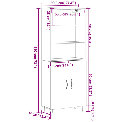 High sideboard white plywood 69.5x34x180 cm