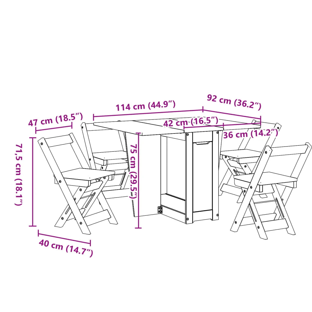 Set comedor plegable mariposa 5 pzas Corona madera pino