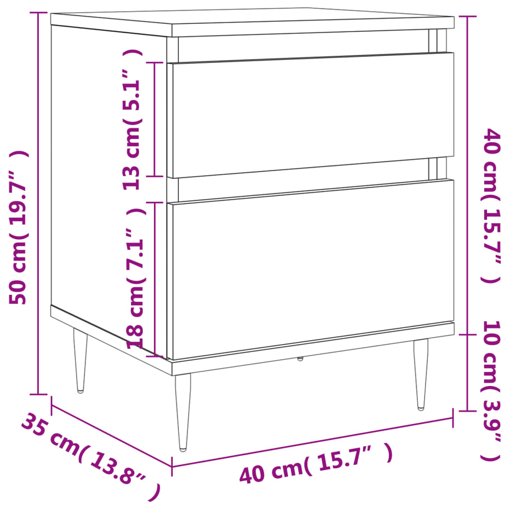 Bedside tables 2 pcs engineered wood gloss white 40x35x50 cm