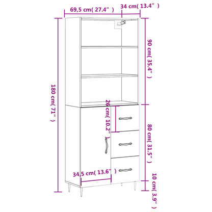 High sideboard concrete grey plywood 69.5x34x180 cm