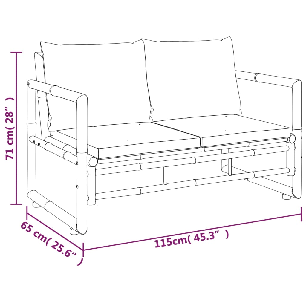 Set de muebles de jardín 2 piezas bambú con cojines gris oscuro