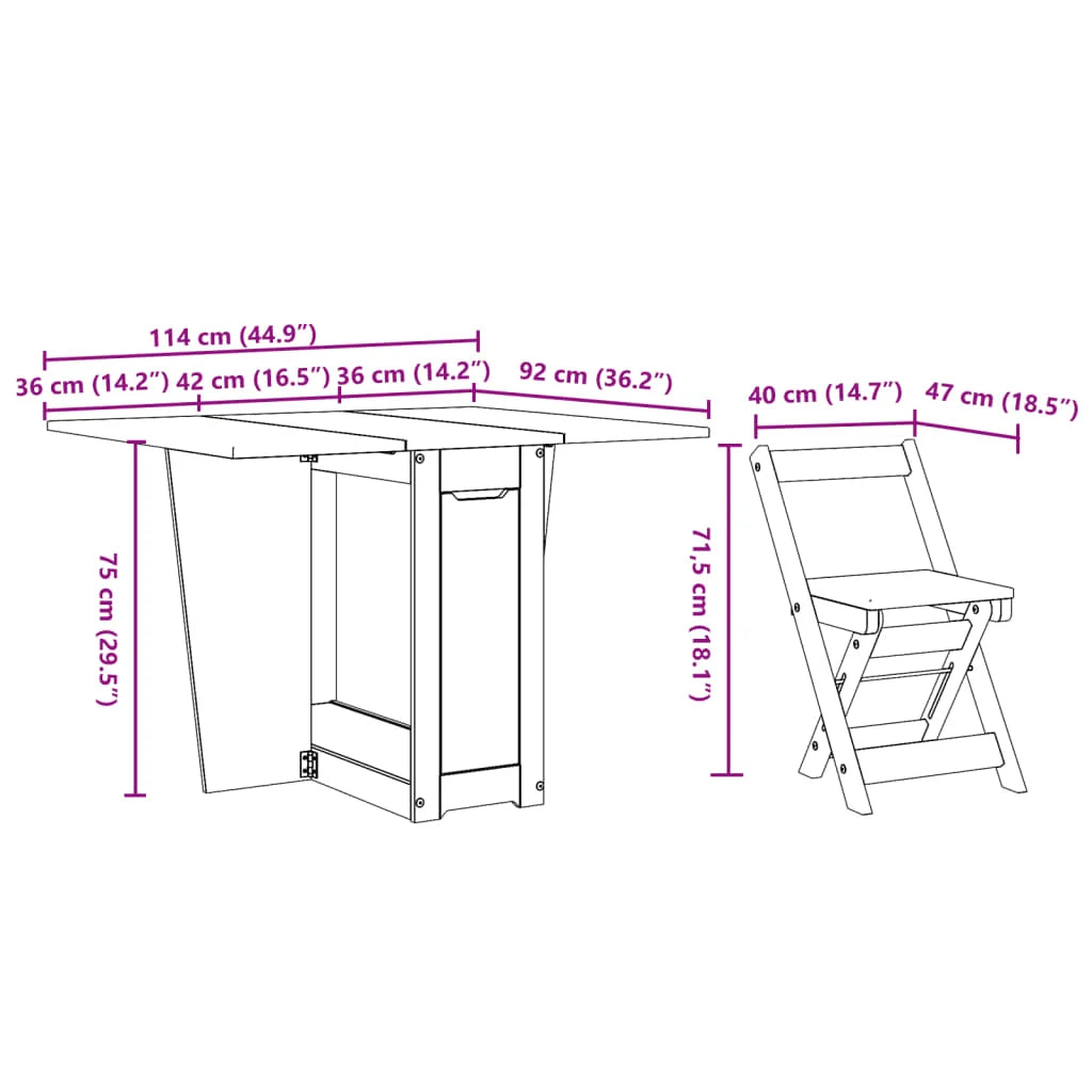 Set comedor plegable mariposa 5 pzas Corona madera pino