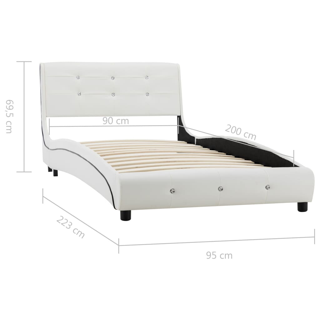 Bed with memory foam mattress, synthetic leather, white, 90x200 cm