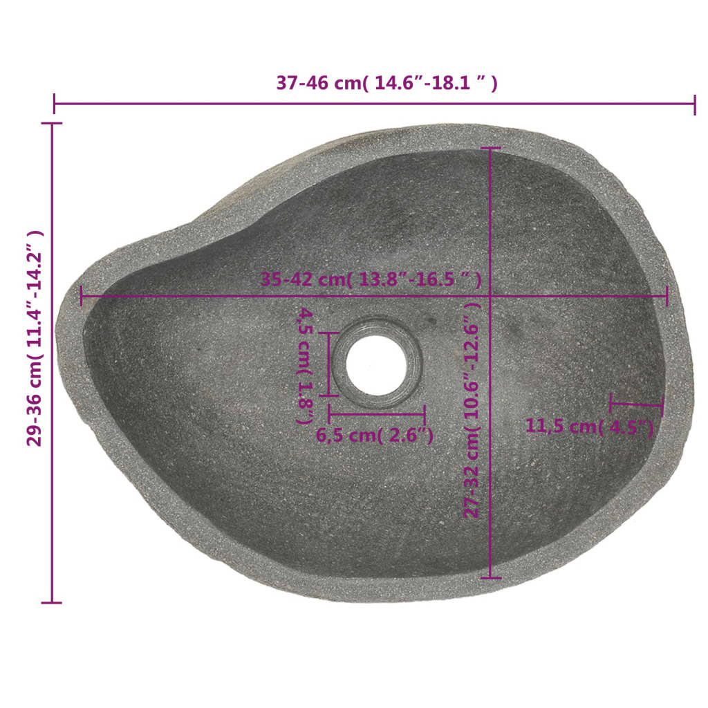 vidaXL Lavabo de piedra de río ovalado