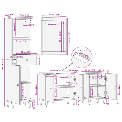 Conjunto de muebles de baño 4 piezas madera maciza de mango