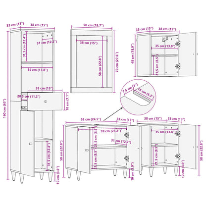 Conjunto de muebles de baño 5 piezas madera maciza de mango