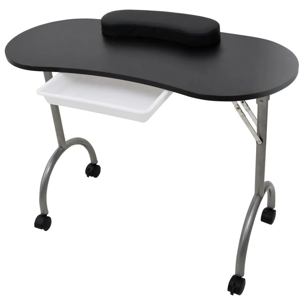 Folding manicure table with wheels white