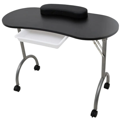 Folding manicure table with wheels white