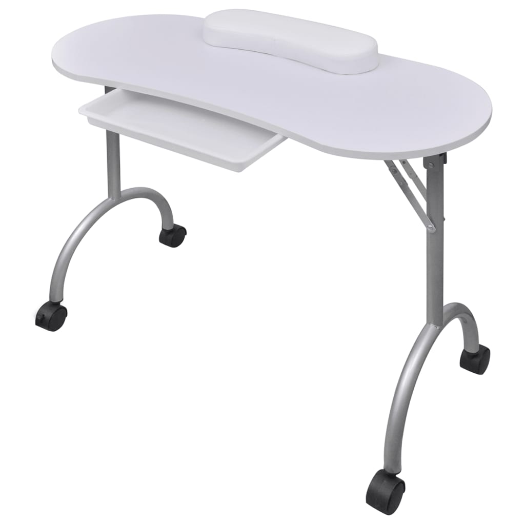 Folding manicure table with wheels white