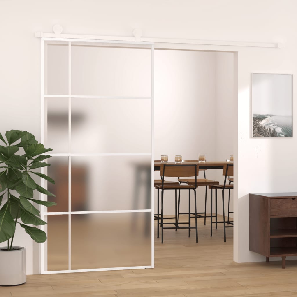 vidaXL Sliding door ESG glass and aluminium white 102.5x205 cm 