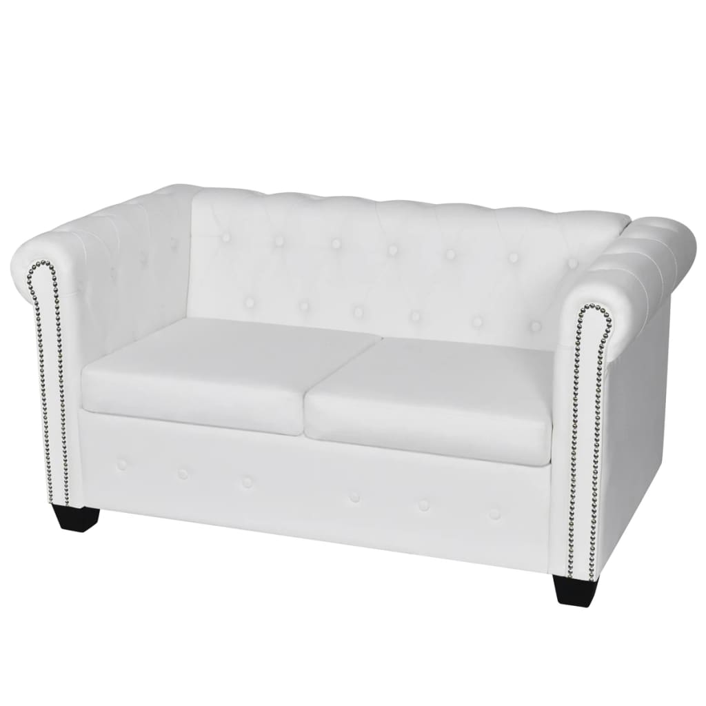 Sofá Chesterfield de 2 plazas cuero sintético negro/blanco