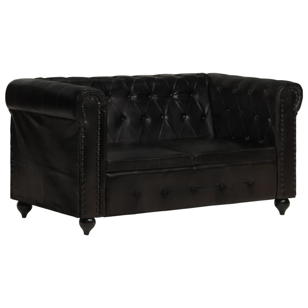 Sofá Chesterfield 2 plazas cuero auténtico marrón/negro