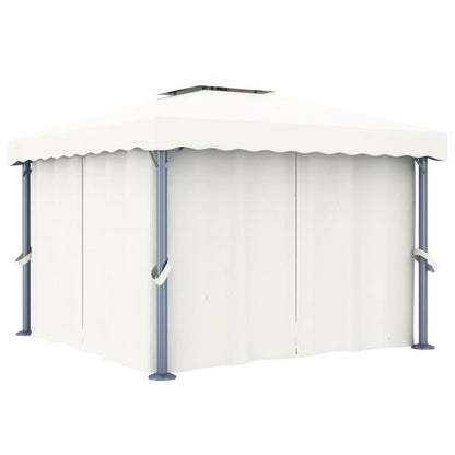 Gazebo with cream white curtain, aluminium, 4x3 m