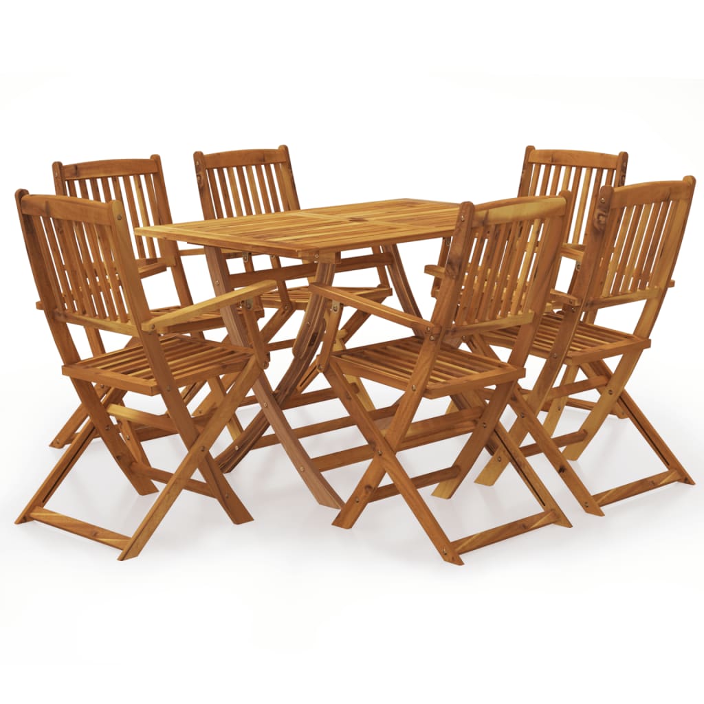 Set comedor de jardín plegable 7 piezas madera maciza de acacia