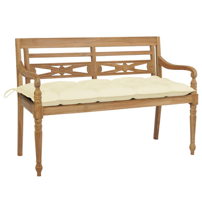 Batavia solid teak bench with beige cushion 120 cm