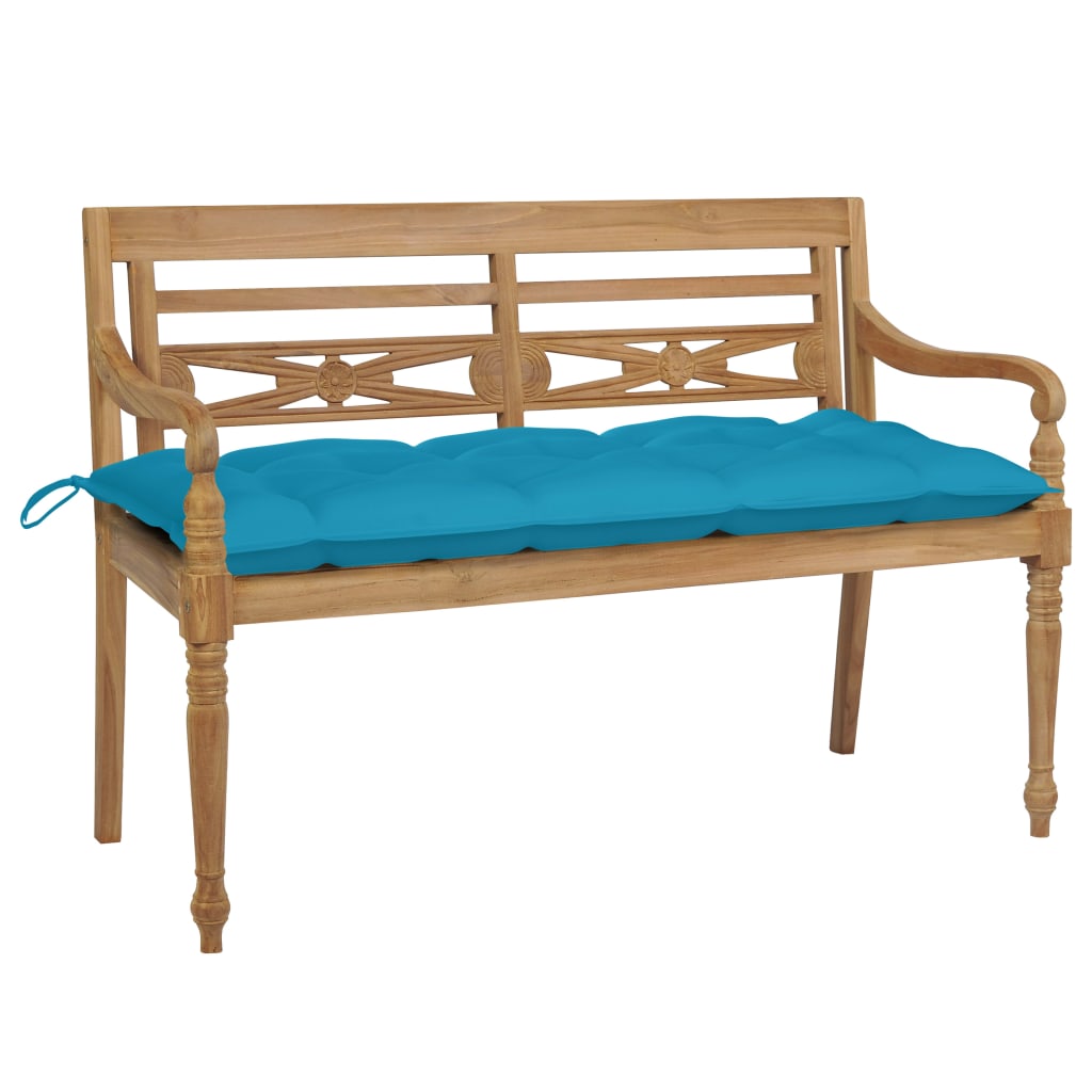 Batavia solid teak bench with beige cushion 120 cm