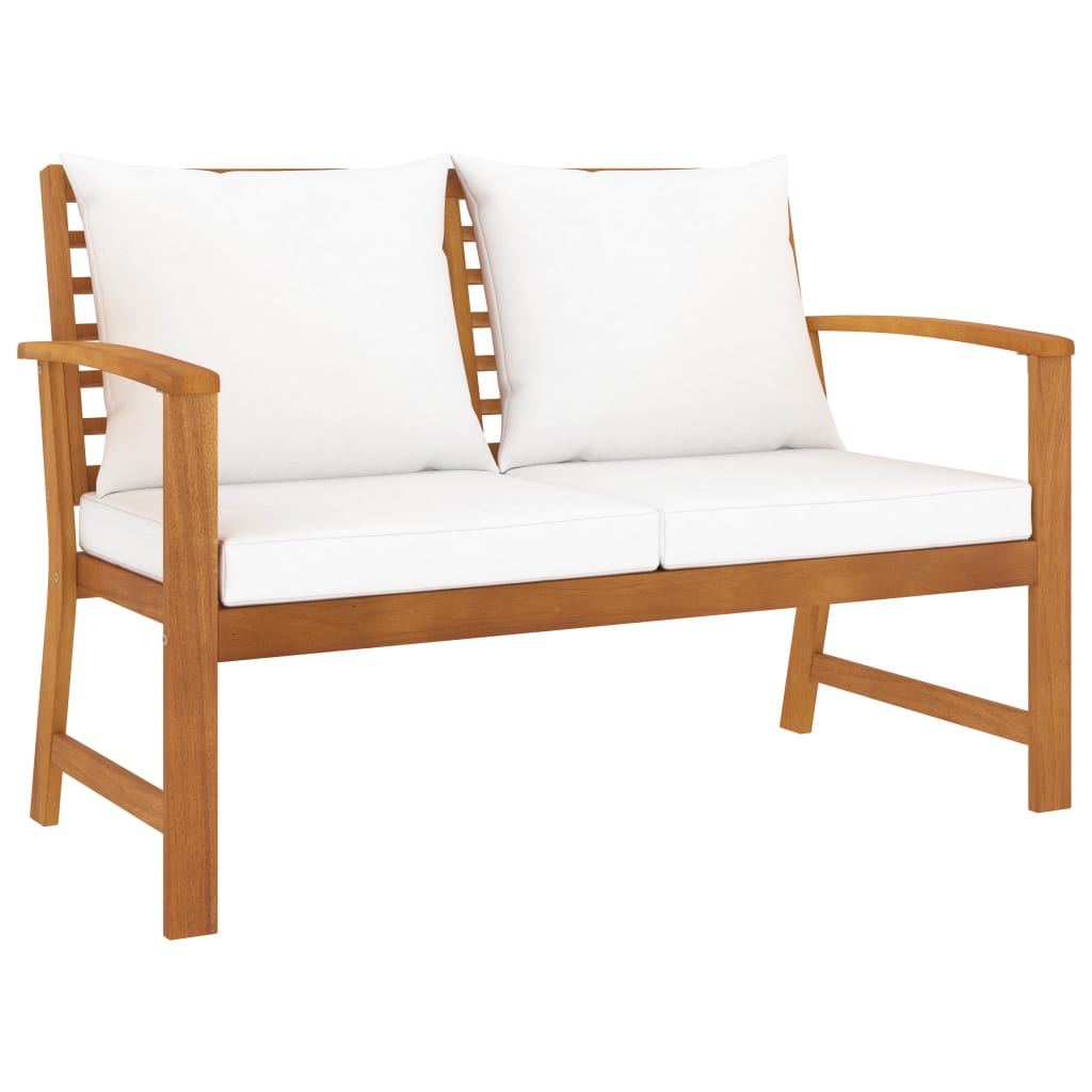 Garden bench 120 cm with cream cushions solid acacia wood