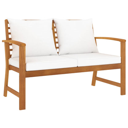 Garden bench 120 cm with cream cushions solid acacia wood