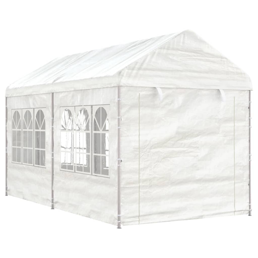 Gazebo tent with white polyethylene roof 