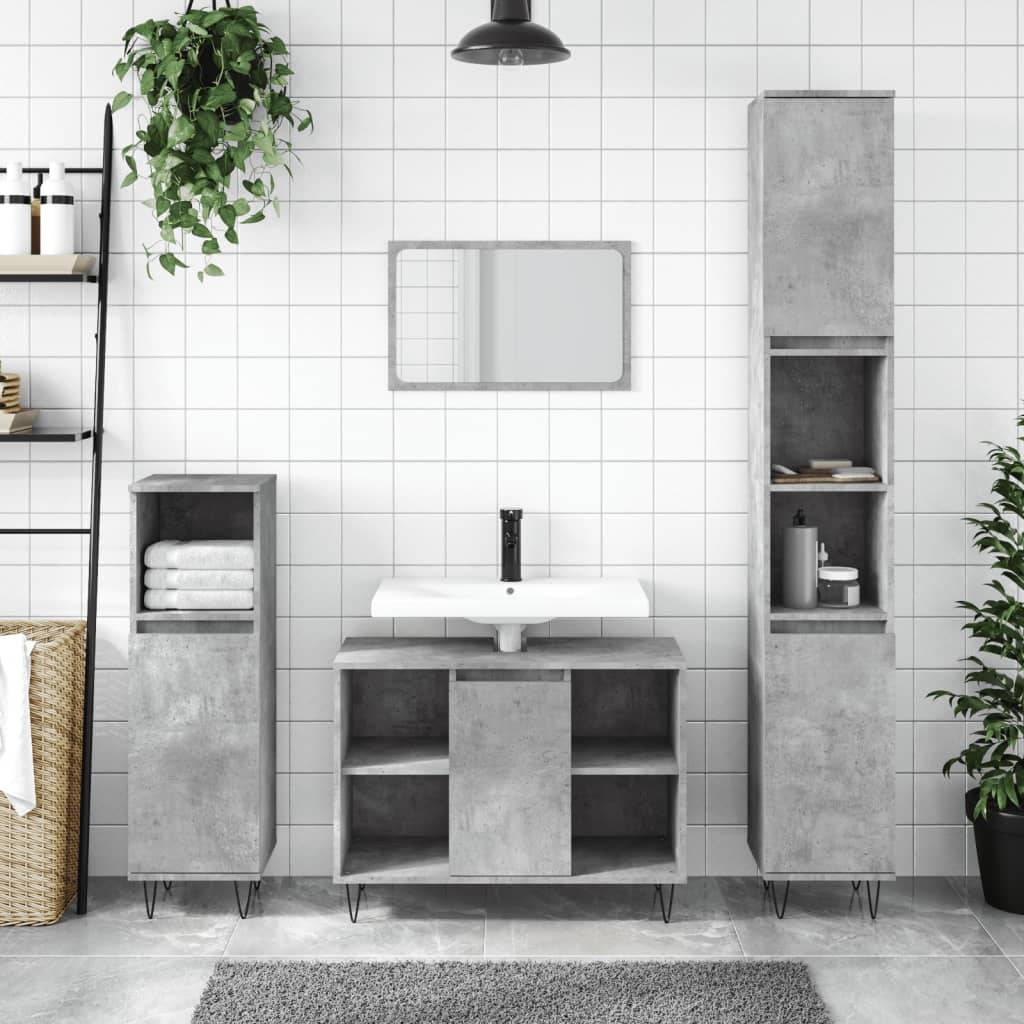 Bathroom furniture set 2 pieces concrete grey plywood