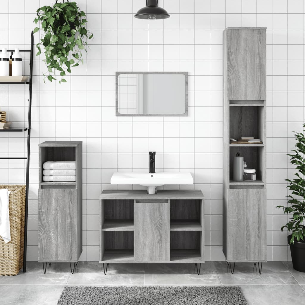 Bathroom furniture set 2 pieces concrete grey plywood