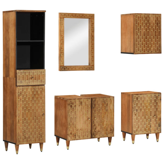 5-piece bathroom furniture set solid mango wood 