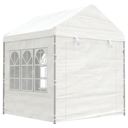 Gazebo tent with white polyethylene roof 