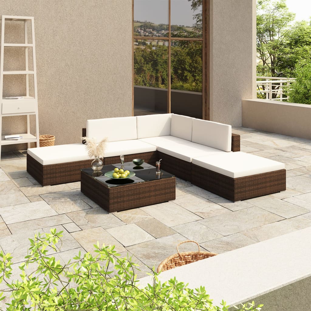 6-piece corner garden furniture set with cushions synthetic rattan