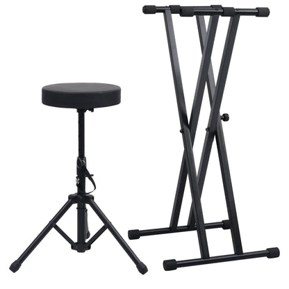 Set de soporte para teclado con doble refuerzo y taburete negro