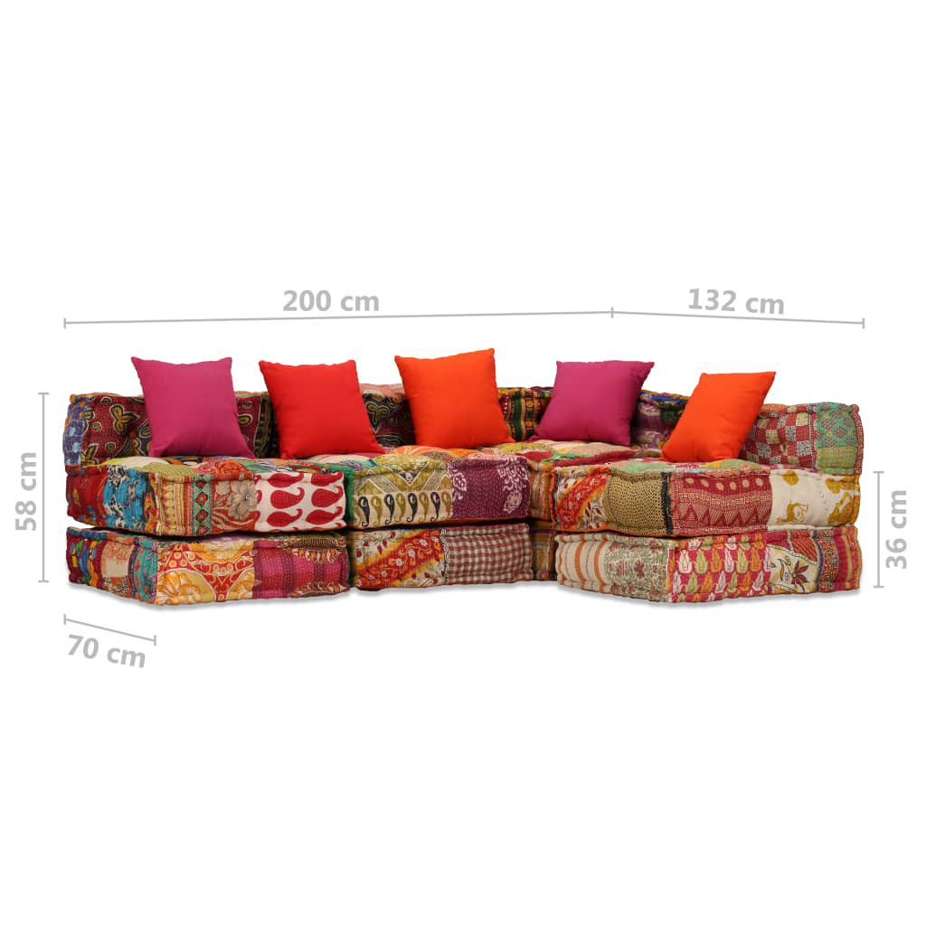 Modular 4-seater pouf in patchwork fabric