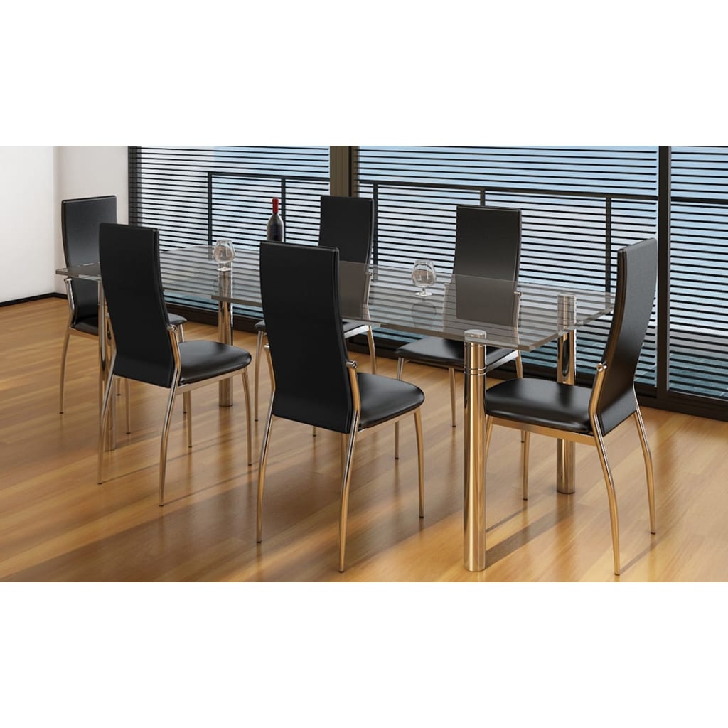 Dining room chairs 6 units black synthetic leather