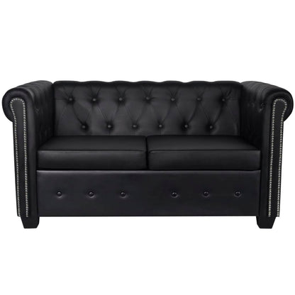 Sofá Chesterfield de 2 plazas cuero sintético negro/blanco