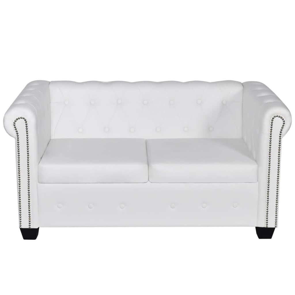 Sofá Chesterfield de 2 plazas cuero sintético negro/blanco