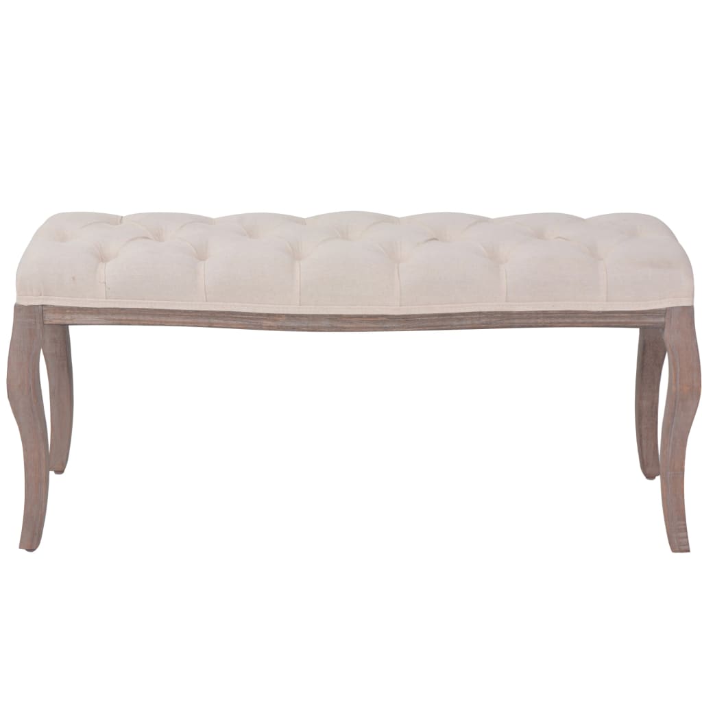 Solid wood bench and cream white linen 110x38x48 cm