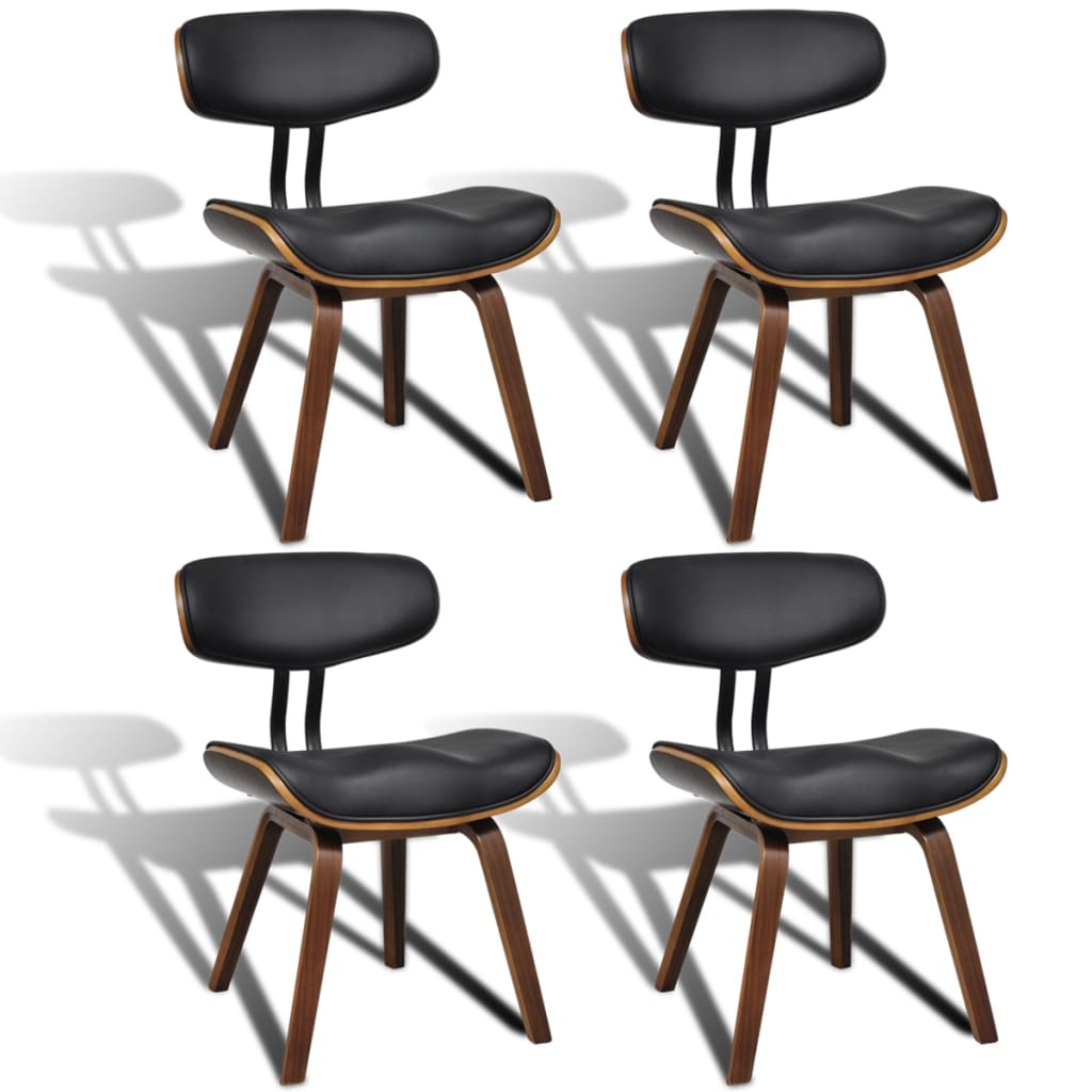 Dining room chairs, 4 units, curved wood and artificial leather