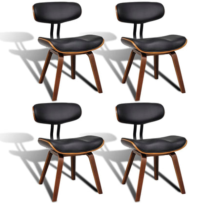 Dining room chairs, 4 units, curved wood and artificial leather