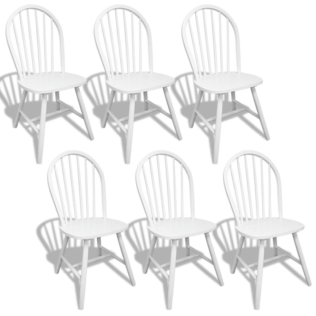 Dining chairs 6 units white solid rubber wood