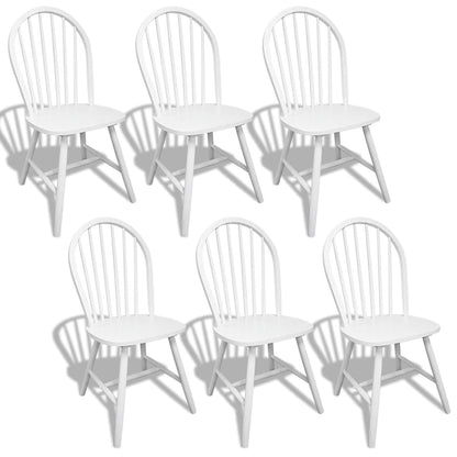 Dining chairs 6 units white solid rubber wood