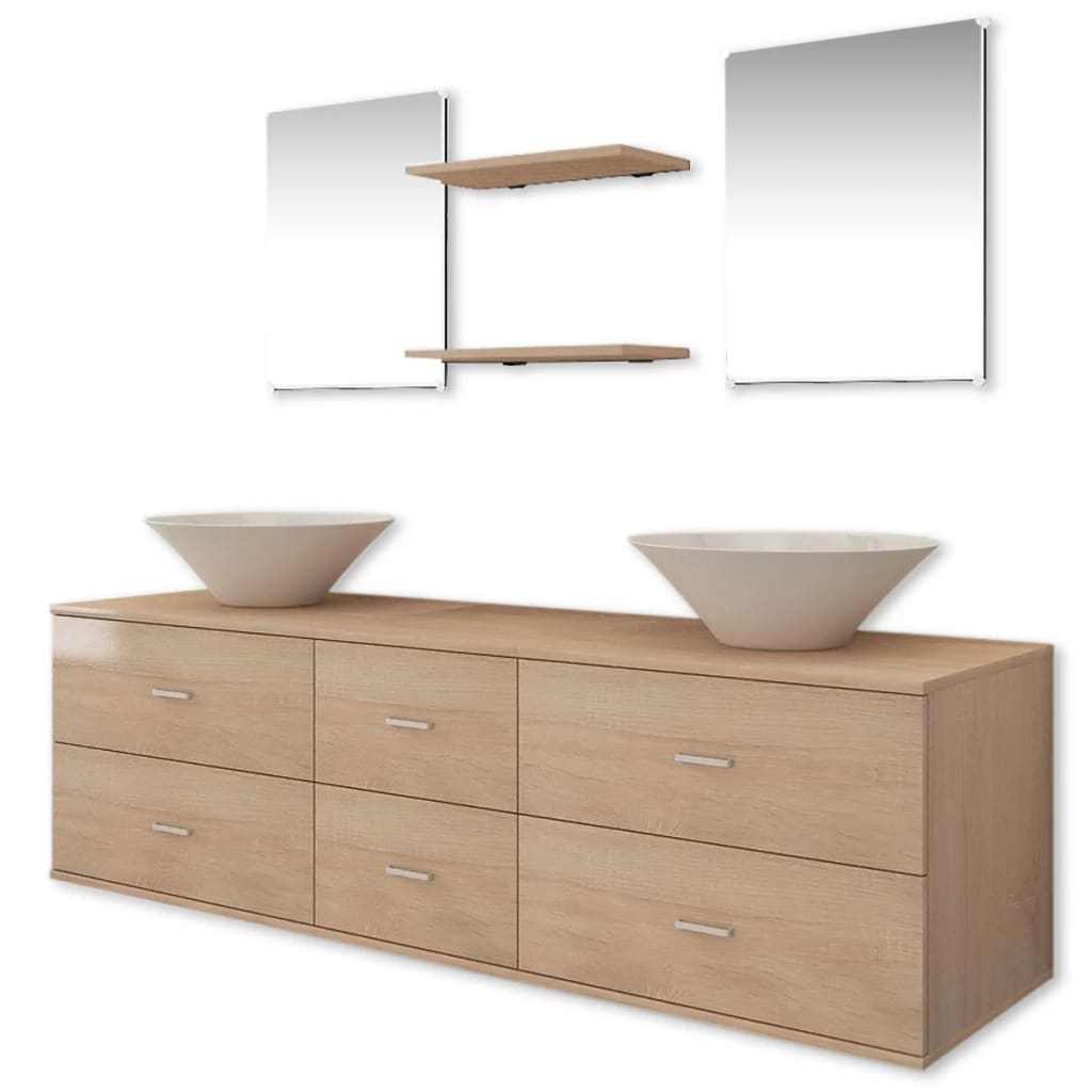 Conjunto de muebles de baño y lavabo 7 piezas beige