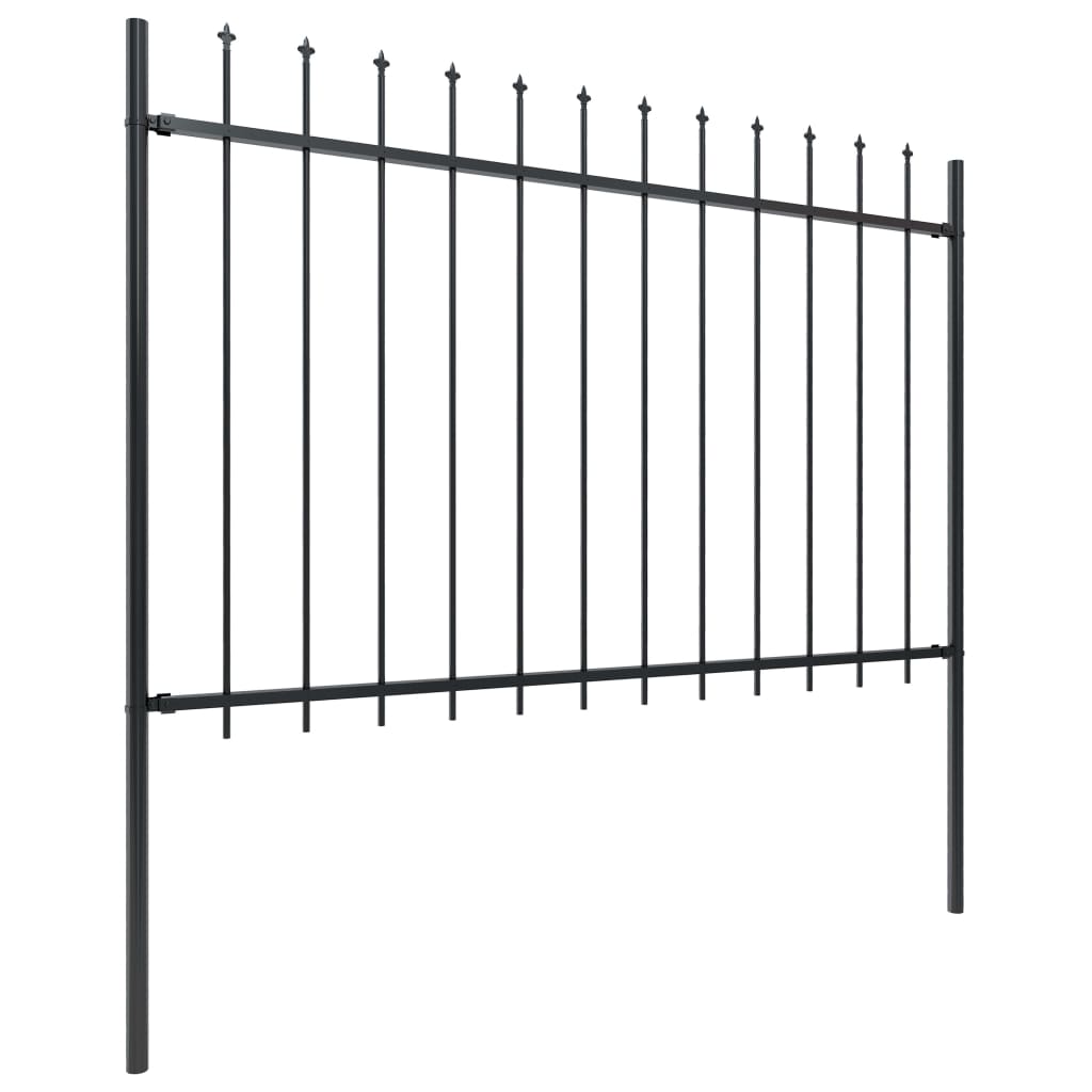 Garden fence with spearheads black steel 10.2x1.2 m