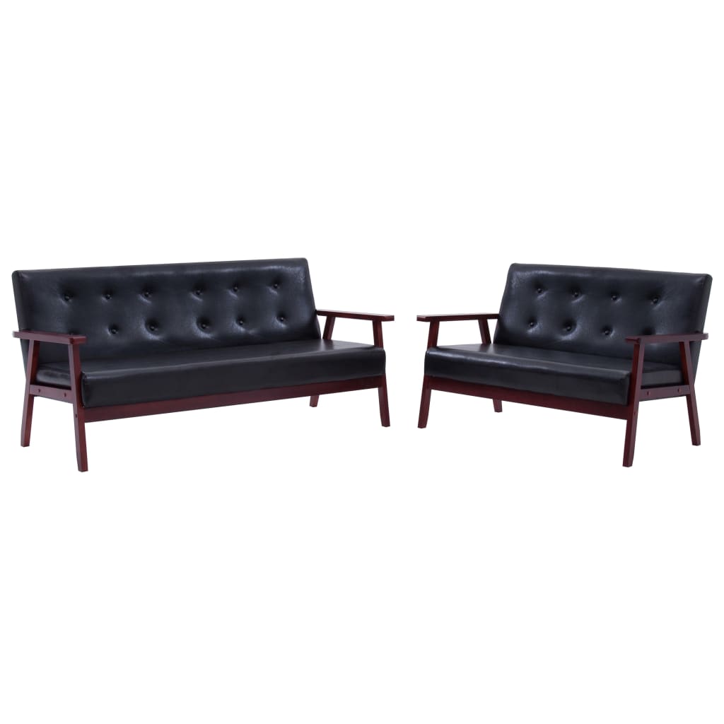 2-piece sofa set in black faux leather