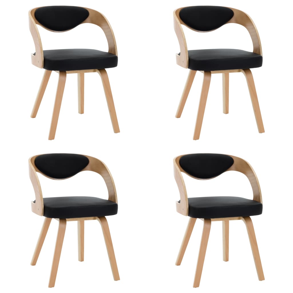 Sillas de comedor 4 uds madera curvada cuero sintético negro