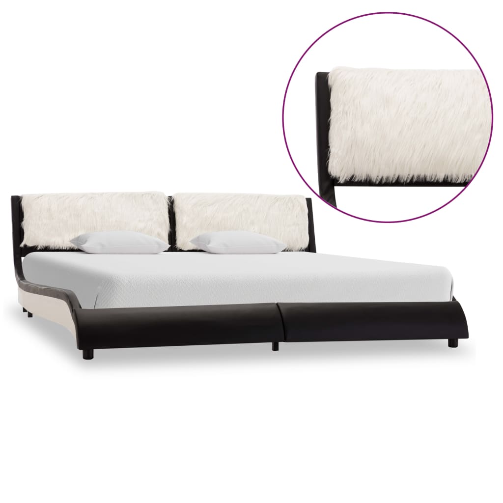 Bed frame with LED black white synthetic leather 180x200 cm