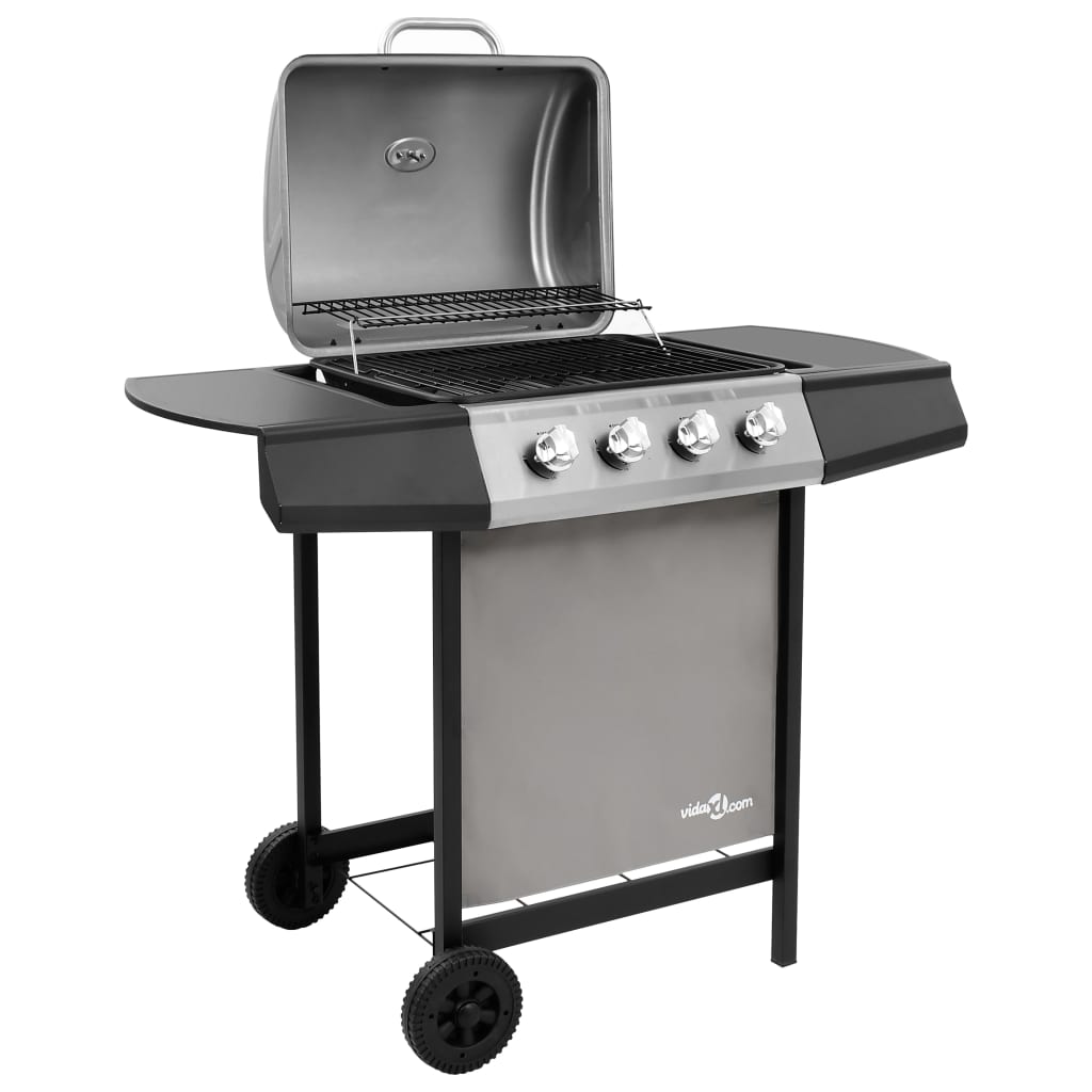 4 burner gas barbecue black and silver