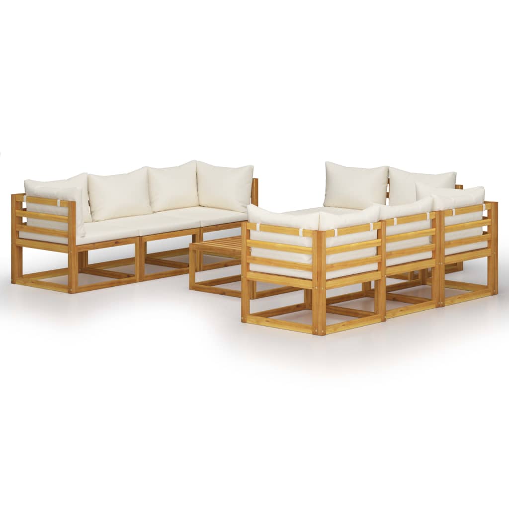 Garden furniture 9 pcs cream cushions solid acacia wood