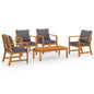 5-piece garden furniture set with cushions made of solid acacia wood