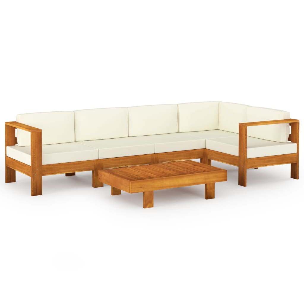 Muebles de jardín 6 pzas cojines blanco crema madera de acacia