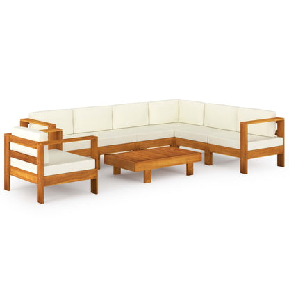 Muebles de jardín 8 pzas cojines blanco crema madera de acacia