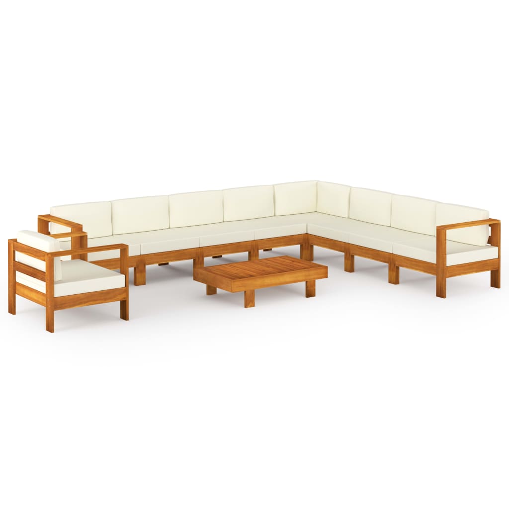 Muebles de jardín 10 pzas cojines crema madera de acacia