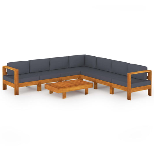 Muebles de jardín 8 pzas con cojines gris oscuro madera acacia